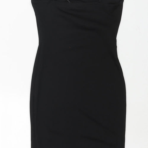PRETTYLITTLETHING Womens Black Polyester Mini Size 4 Scoop Neck Pullover