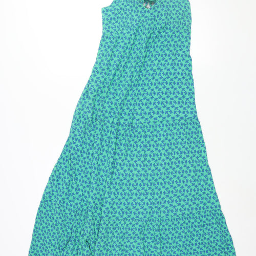 Stradivarius Womens Green Floral Polyester Maxi Size S V-Neck Tie