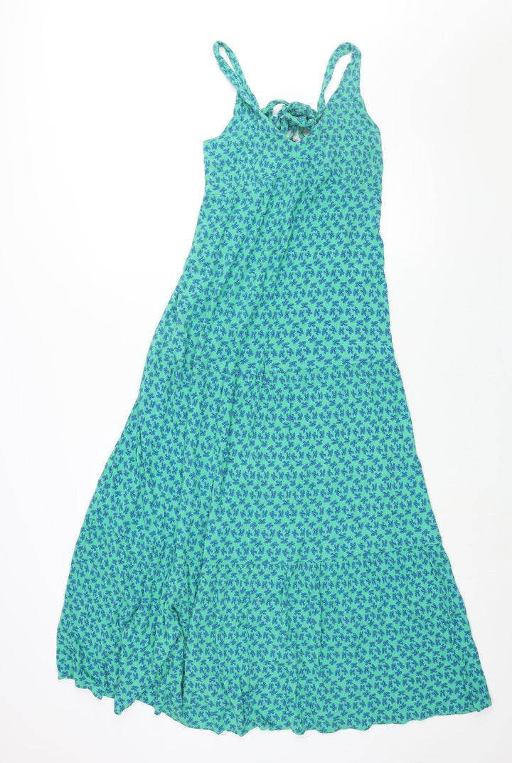 Stradivarius Womens Green Floral Polyester Maxi Size S V-Neck Tie