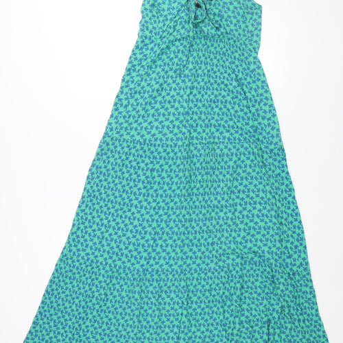 Stradivarius Womens Green Floral Polyester Maxi Size S V-Neck Tie