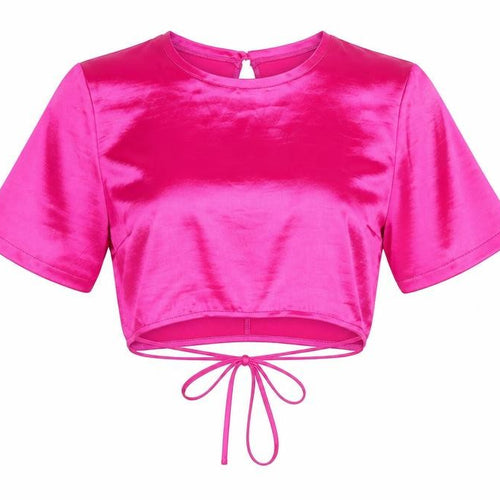 Topshop Womens Pink Polyester Cropped Blouse Size 14 Round Neck - Open Bakc Wrap Tie