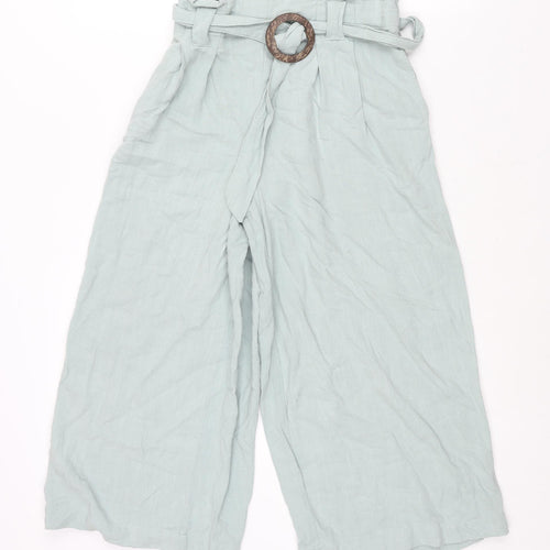 New Look Womens Green Viscose Cropped Trousers Size 8 L21 in Regular Buckle - Belted Elasticated Waist