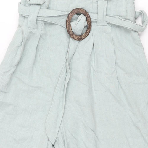 New Look Womens Green Viscose Cropped Trousers Size 8 L21 in Regular Buckle - Belted Elasticated Waist