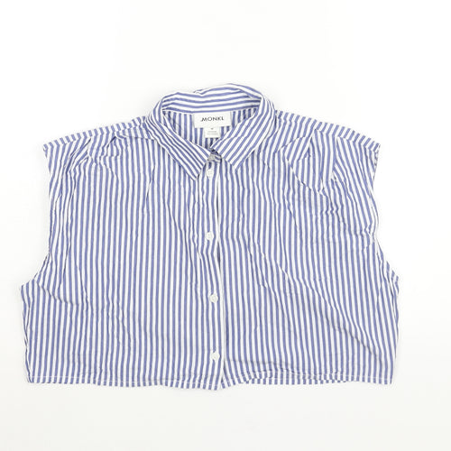 Monki Womens Blue Striped Cotton Cropped Button-Up Size M Collared