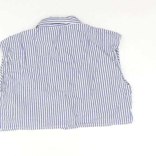 Monki Womens Blue Striped Cotton Cropped Button-Up Size M Collared