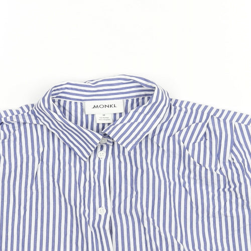Monki Womens Blue Striped Cotton Cropped Button-Up Size M Collared