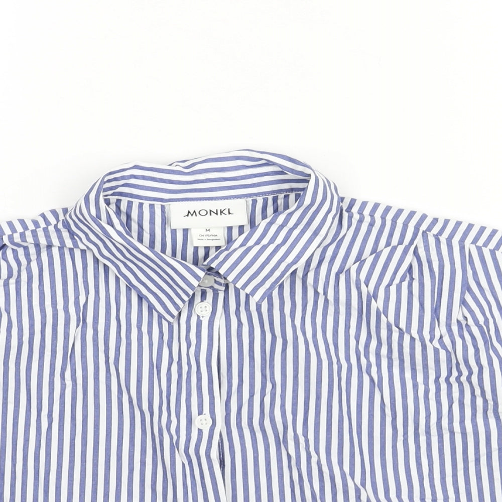 Monki Womens Blue Striped Cotton Cropped Button-Up Size M Collared