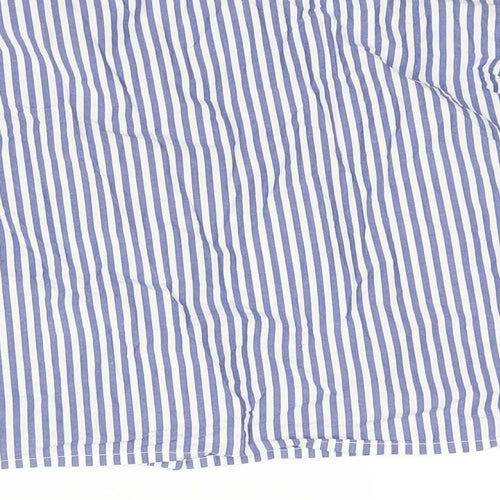 Monki Womens Blue Striped Cotton Cropped Button-Up Size M Collared