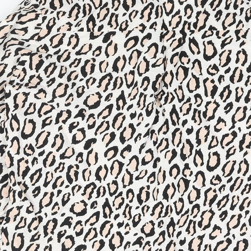 Oasis Womens White Animal Print Viscose Basic Button-Up Size 12 Collared - Leopard Print