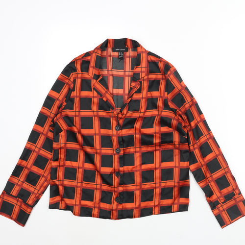 New Look Womens Red Check Polyester Basic Blouse Size 8 Collared