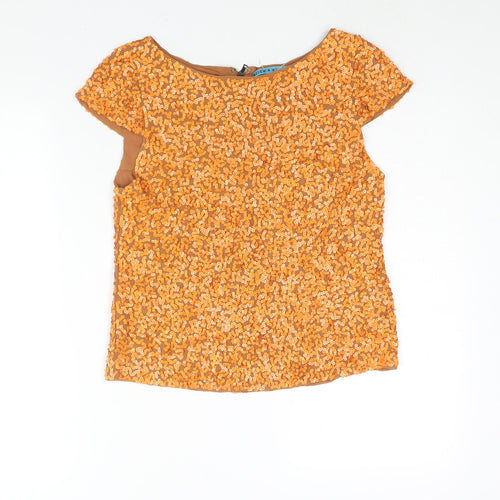 Alice + Olivia Womens Orange Polyester Basic Blouse Size XS Boat Neck - Sequin