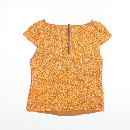 Alice + Olivia Womens Orange Polyester Basic Blouse Size XS Boat Neck - Sequin