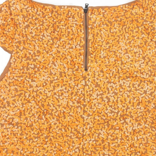Alice + Olivia Womens Orange Polyester Basic Blouse Size XS Boat Neck - Sequin