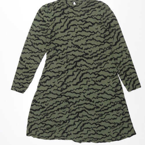 Marks and Spencer Womens Green Geometric Viscose Shift Size 14 Mock Neck Button