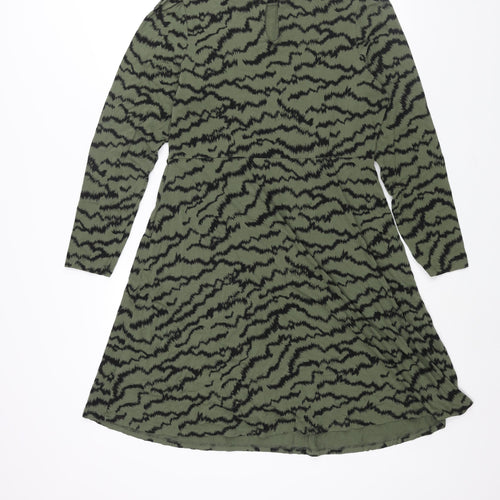 Marks and Spencer Womens Green Geometric Viscose Shift Size 14 Mock Neck Button