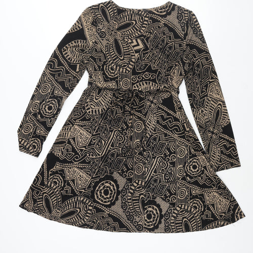 Stella Morgan Womens Brown Geometric Polyester A-Line Size 12 Round Neck Pullover - Belted