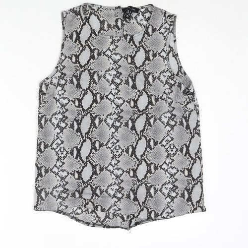 New Look Womens Grey Animal Print Polyester Camisole Blouse Size 12 Round Neck - Snakeskin Print