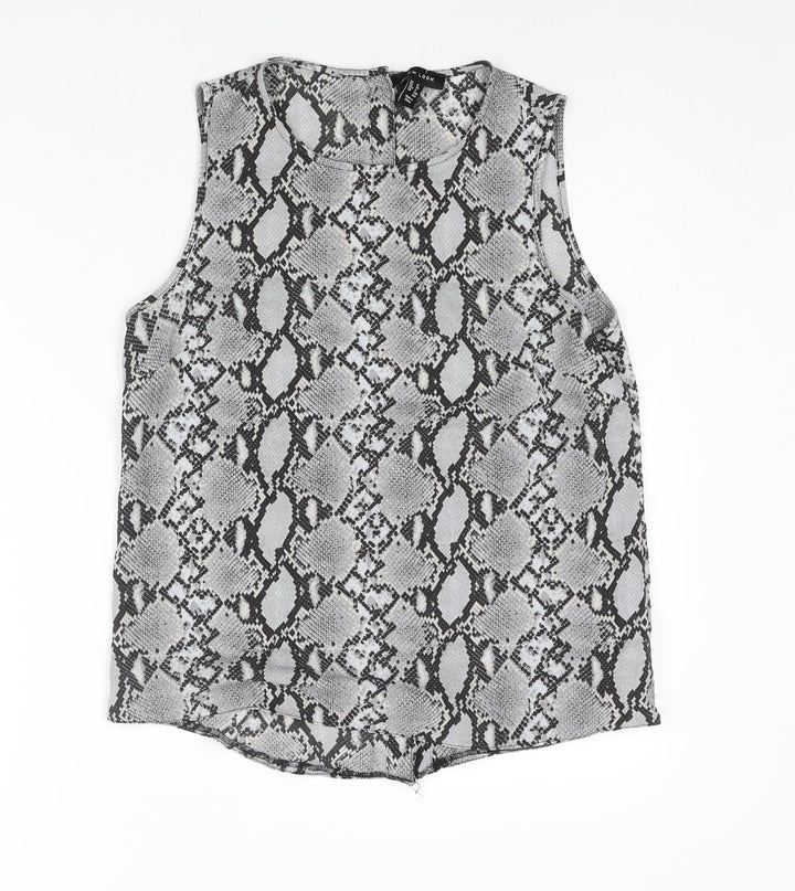 New Look Womens Grey Animal Print Polyester Camisole Blouse Size 12 Round Neck - Snakeskin Print