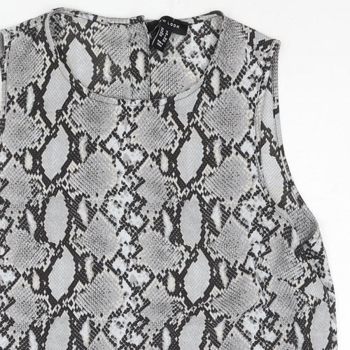 New Look Womens Grey Animal Print Polyester Camisole Blouse Size 12 Round Neck - Snakeskin Print