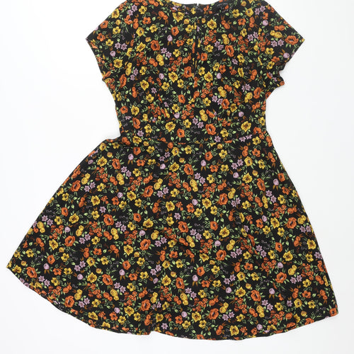 New Look Womens Multicoloured Floral Polyester A-Line Size 12 Round Neck Zip - Keyhole Neck