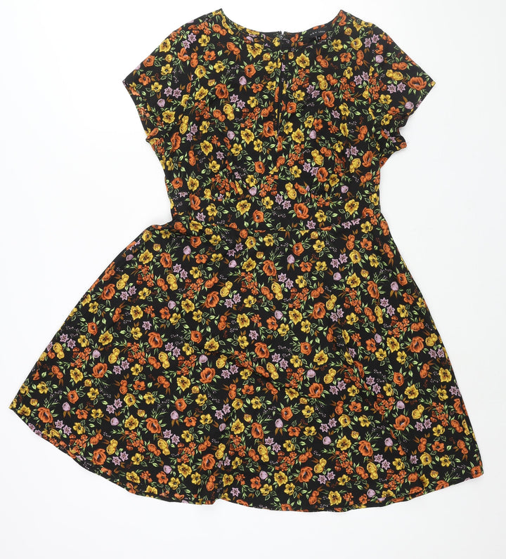 New Look Womens Multicoloured Floral Polyester A-Line Size 12 Round Neck Zip - Keyhole Neck