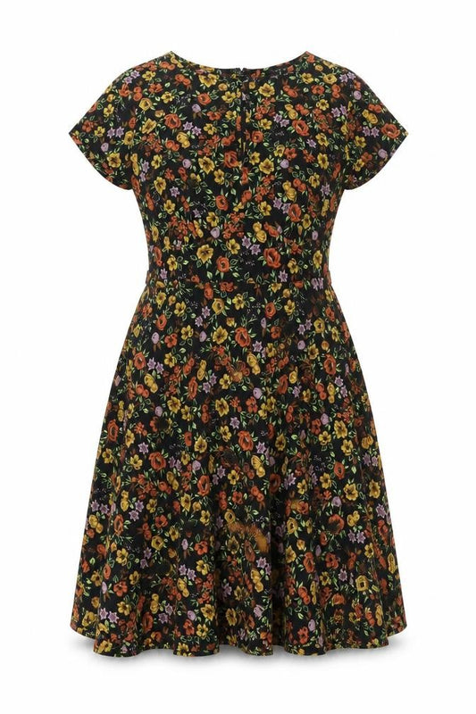 Front view of New Look women’s multicoloured floral polyester a-line, size UK 12, round neck zip - keyhole neck