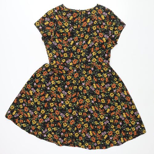 New Look Womens Multicoloured Floral Polyester A-Line Size 12 Round Neck Zip - Keyhole Neck
