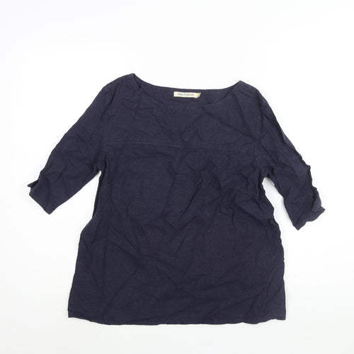 Lily Originals Womens Blue Linen Basic Blouse Size 10 Boat Neck