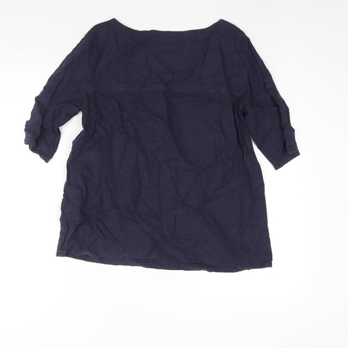 Lily Originals Womens Blue Linen Basic Blouse Size 10 Boat Neck