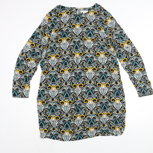 H&M Womens Multicoloured Geometric Viscose Shift Size 12 Round Neck Button