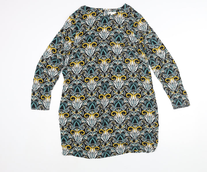 H&M Womens Multicoloured Geometric Viscose Shift Size 12 Round Neck Button