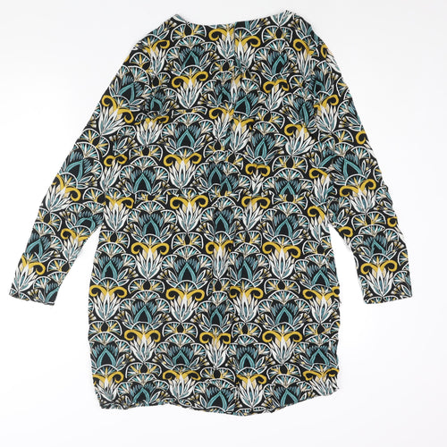 H&M Womens Multicoloured Geometric Viscose Shift Size 12 Round Neck Button