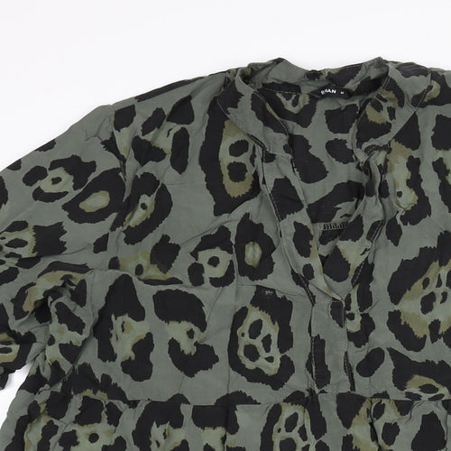 Roman Womens Green Animal Print Viscose Shift Size M V-Neck Pullover - Smocked Jaguar Print