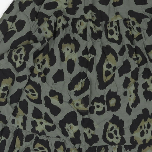 Roman Womens Green Animal Print Viscose Shift Size M V-Neck Pullover - Smocked Jaguar Print
