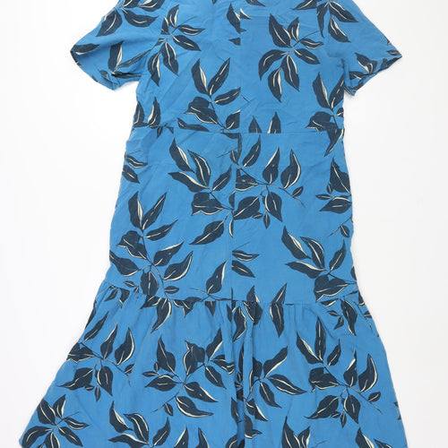 Autograph Womens Blue Geometric Modal Shift Size 14 Round Neck Zip - Leaf Print