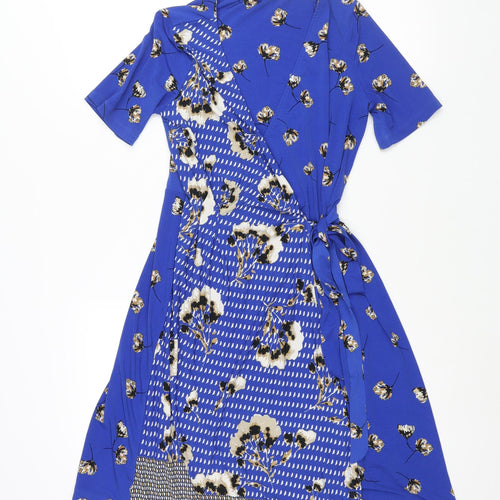 NEXT Womens Blue Geometric Polyester Wrap Dress Size 6 V-Neck Button