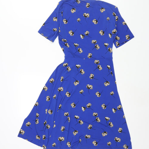 NEXT Womens Blue Geometric Polyester Wrap Dress Size 6 V-Neck Button