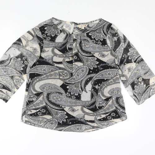 Dorothy Perkins Womens Grey Paisley Polyester Basic Blouse Size 10 Round Neck - Sequin Detail