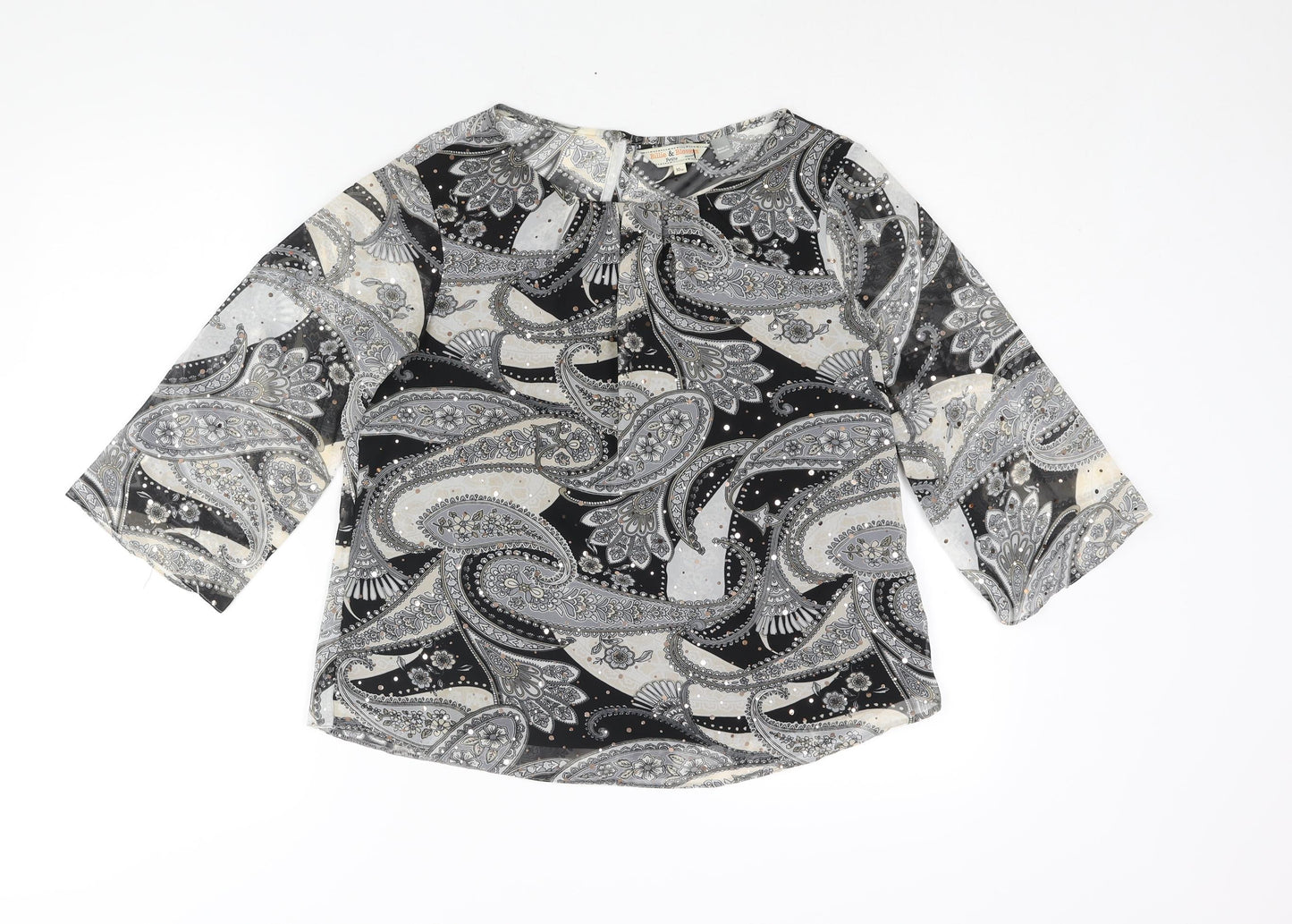 Dorothy Perkins Womens Grey Paisley Polyester Basic Blouse Size 10 Round Neck - Sequin Detail