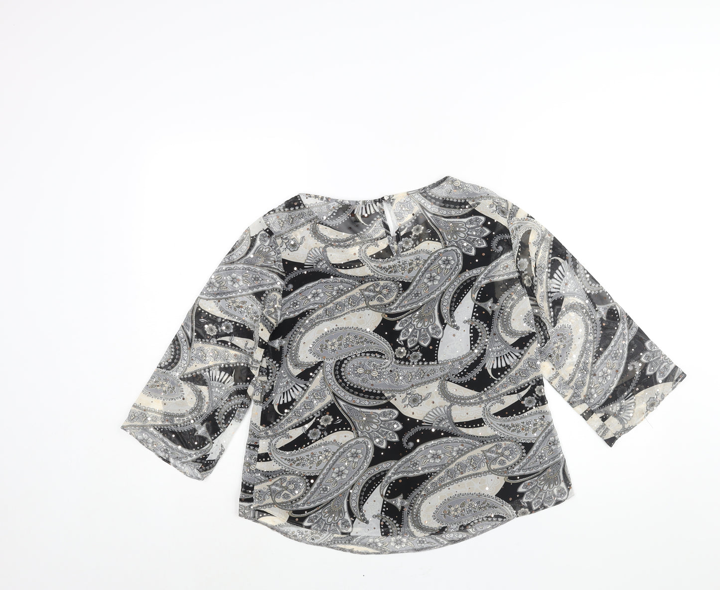 Dorothy Perkins Womens Grey Paisley Polyester Basic Blouse Size 10 Round Neck - Sequin Detail