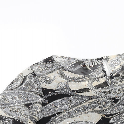 Dorothy Perkins Womens Grey Paisley Polyester Basic Blouse Size 10 Round Neck - Sequin Detail