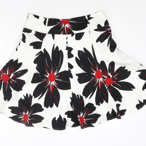 Debenhams Womens White Floral Cotton A-Line Skirt Size 12 Zip