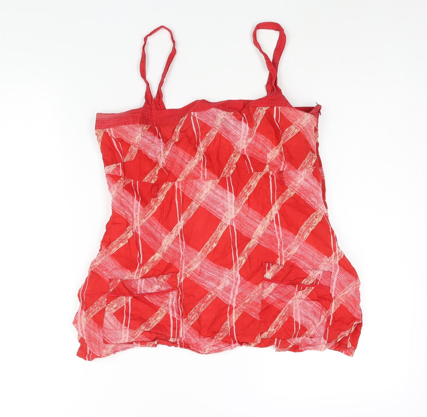 Monsoon Womens Red Check Cotton Camisole Blouse Size 12 Square Neck