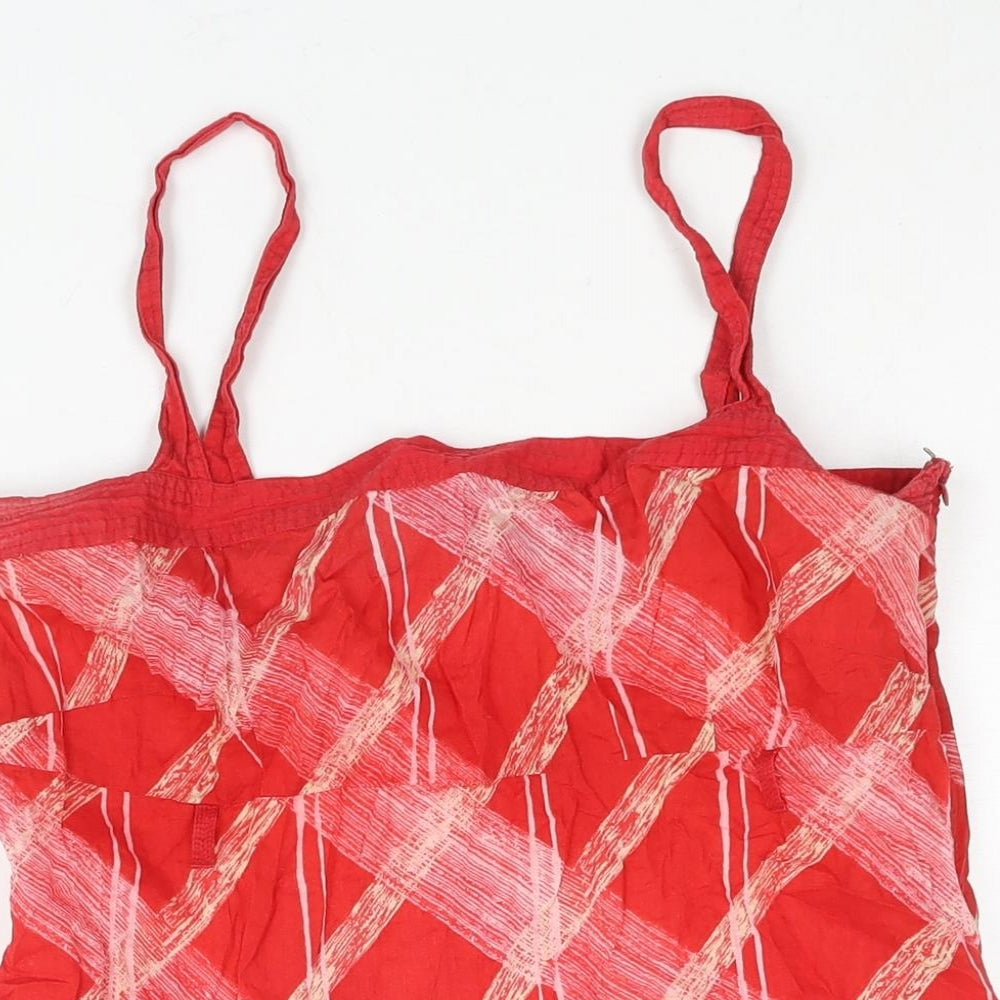 Monsoon Womens Red Check Cotton Camisole Blouse Size 12 Square Neck
