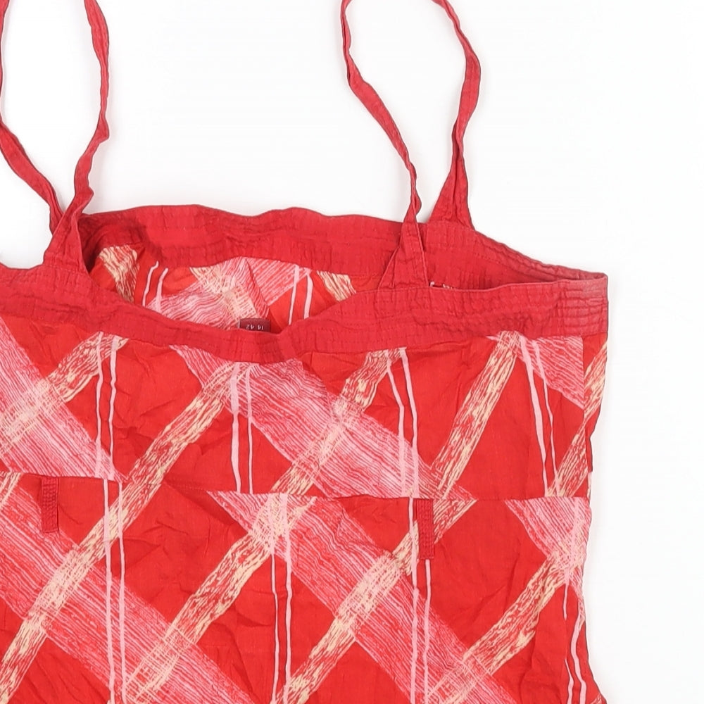 Monsoon Womens Red Check Cotton Camisole Blouse Size 12 Square Neck