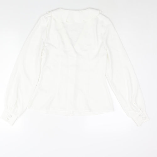Fashion Union Womens White Polyester Basic Button-Up Size 8 V-Neck - Frill