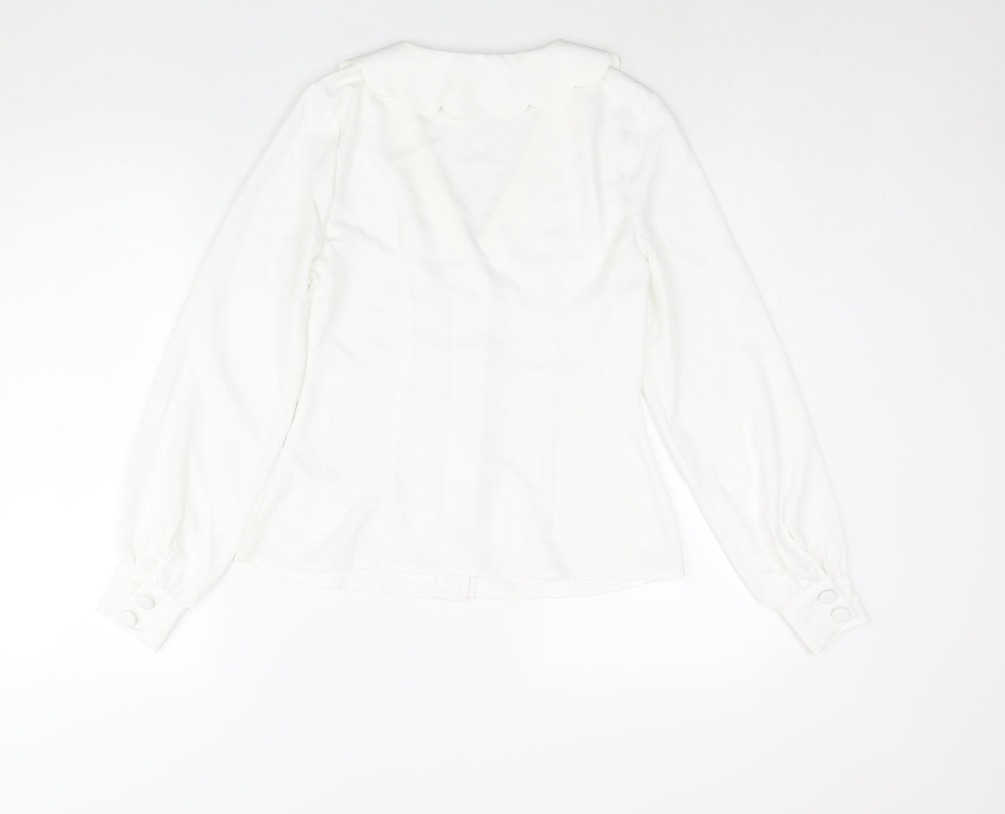 Fashion Union Womens White Polyester Basic Button-Up Size 8 V-Neck - Frill