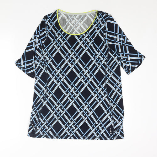 Lands' End Womens Blue Geometric Polyester Basic Blouse Size M Round Neck