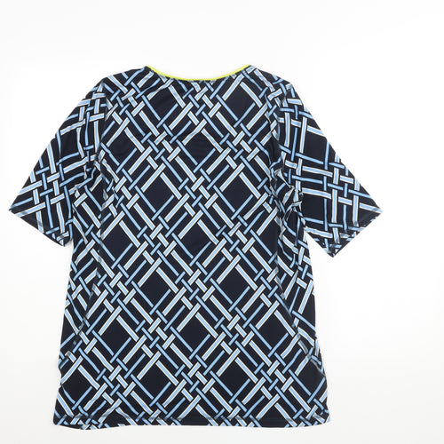 Lands' End Womens Blue Geometric Polyester Basic Blouse Size M Round Neck