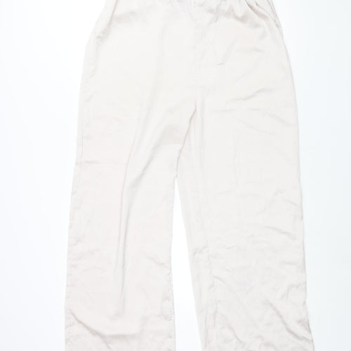 PRETTYLITTLETHING Womens Ivory Polyester Trousers Size 18 L31 in Regular - Elasticated Waist